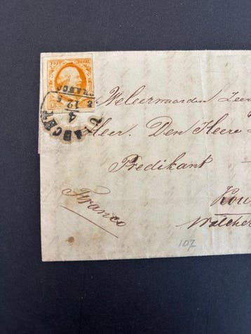 Nederland 1852 - Bijzondere bestemming Koudekerken op, Gestempeld