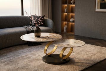 Coffee table DANCING RINGS 80-135cm round rotatable pandora, Ophalen of Verzenden, Nieuw