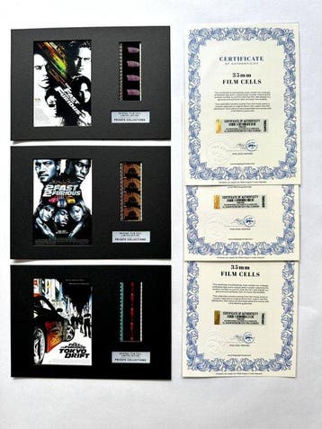 The Fast and the Furious – Rare Set of 3 Mounted 35mm Film, Nieuw