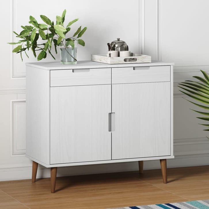 vidaXL Dressoir MOLDE 90x40x80 cm massief grenenhout wit, Huis en Inrichting, Kasten | Dressoirs, 25 tot 50 cm, Nieuw, 50 tot 100 cm