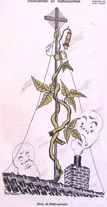 Gerard Adolf Boon en radio op spotprent (lijst optie), Antiek en Kunst, Verzenden