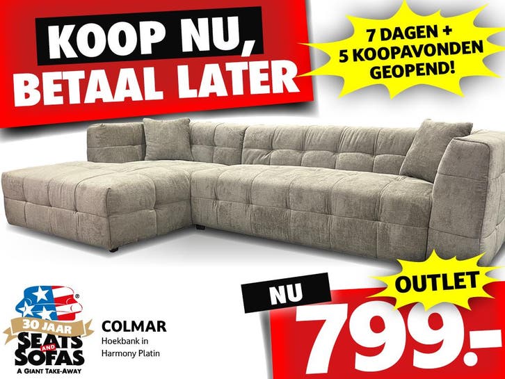 Colmar Hoekbank nu €799.- Betaal in 3x zonder rente!!, Huis en Inrichting, Banken | Bankstellen