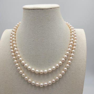Halsketting Zilver Parel - Akoya dubbel 8,0 mm 19,5 in, Nieuw