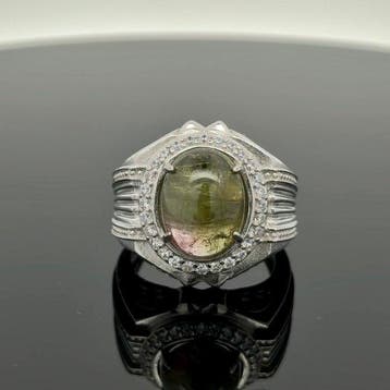 Zonder minimumprijs - Ring Zilver - Natuurlijke toermalijn, Nieuw
