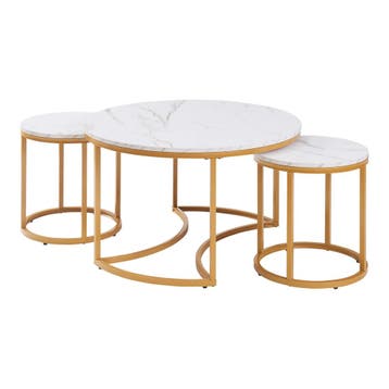 Salontafel Christchurch rond set van 3 marmer wit en goudkle, Verzenden, Nieuw