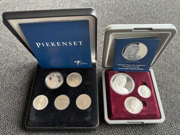 Nederland. Zilveren uitgifte Piekenset + Koningin Emmaset, Postzegels en Munten, Munten | Nederland
