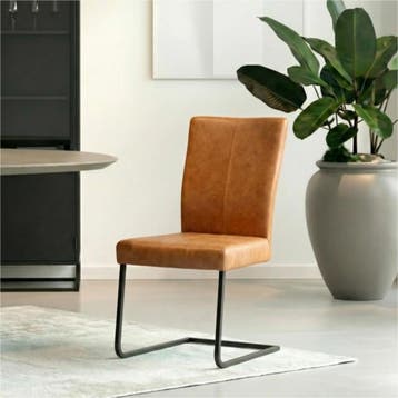 Set van 4 Leren eetkamerstoelen Dare - Vintage Cognac, Huis en Inrichting, Stoelen, Ophalen of Verzenden, Nieuw, Leer