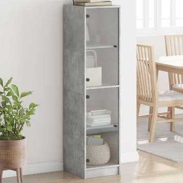 vidaXL buffetkast met glazen deuren 35x37x142 cm betongrijs, Minder dan 50 cm, Verzenden, Nieuw, Minder dan 100 cm