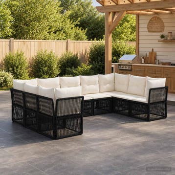 vidaXL Tuinbankenset 9 st Zwart poly rattan, Verzenden, Nieuw, Meer dan 8 zitplaatsen