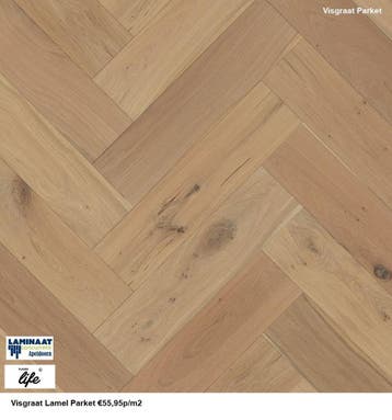 Visgraat - Hongaarsepunt Lamel Parket vloer v.a €55,95p/m2, Parket, Crème, 75 m² of meer, Nieuw