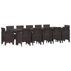 vidaXL Tuin Eetset met kussen 13 pcs Bruin Rattan, Verzenden, Nieuw, 3 zitplaatsen