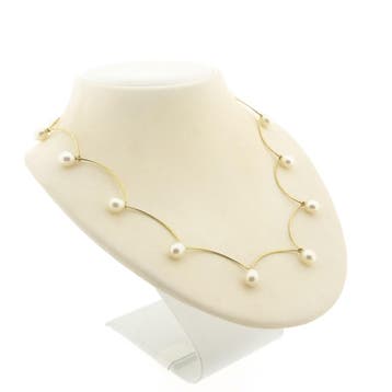 Gouden staafjescollier met parels (Ketting), Gebruikt, Ophalen of Verzenden, Met edelsteen, Goud
