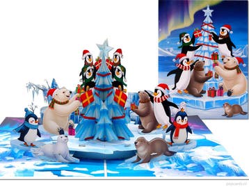 Pinguïns & IJsbeer bij Kerstboom 3D Pop-up KaartVrol..., Verzenden, Nieuw