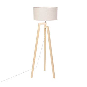 Vloerlamp tripod hout met peper kap 50 cm - Puros, Verzenden, Nieuw, Hout, Modern