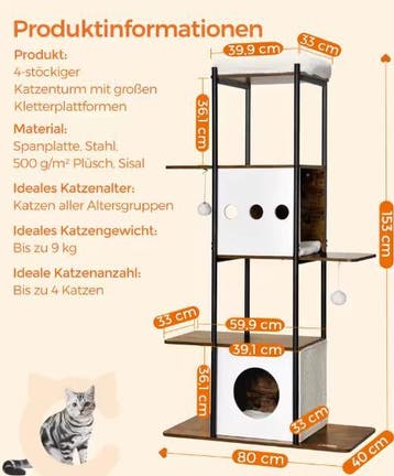 Kattenkrabpaal met 4 Niveaus – Grotten, Platform en Krabmat, Dieren en Toebehoren, Katten-accessoires, Verzenden, Nieuw
