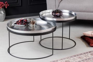 Set van 2 ronde salontafels ELEMENTS 60cm zilverzwart, Ophalen of Verzenden, Nieuw