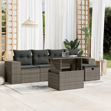 vidaXL 6-delige Loungeset met kussens poly rattan grijs, Verzenden, Nieuw, Loungeset