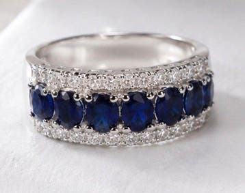 925 sterlingzilver Blauwe saffier kristalring met fonkelende, Nieuw