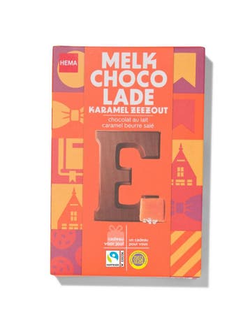 HEMA Chocoladeletter melk karamel zeezout E 135g, Verzenden, Nieuw