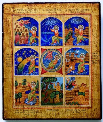 Icoon - RUSSISCHE ORTHODOXE IKON Schepping van de Wereld,
