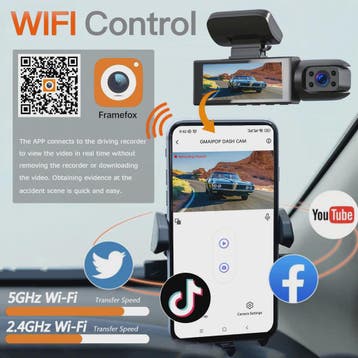 1080P Dual Dashcam: Voor en Binnen, Nachtzicht & WiFi, Verzenden, Nieuw