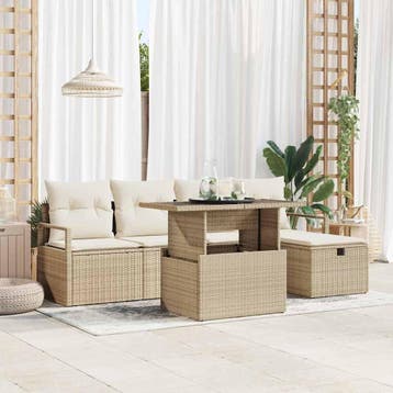 vidaXL Tuin Sofa Set 6 st Beige poly rattan, Verzenden, Nieuw, Rotan, 6 zitplaatsen