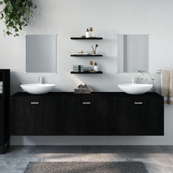 vidaXL 6-delige Badkamermeubelset bewerkt hout zwart, Verzenden, Nieuw, Overige typen