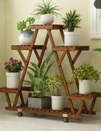 Plantenrek Verkoold Hout met Wielen - Bloempot Display, Verzenden, Nieuw