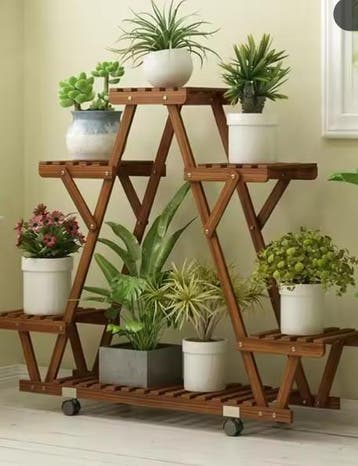 Plantenrek Verkoold Hout met Wielen - Bloempot Display, Verzenden, Nieuw