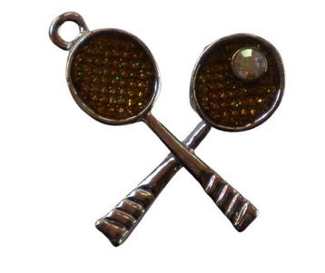 2x metalen tennisracket bedel met epoxy, strass en glitte..., Hobby en Vrije tijd, Kralen en Sieraden maken, Ophalen of Verzenden