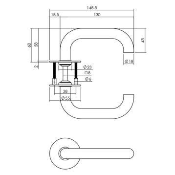 P+E Deurkruk U-model op ronde rozet 8mm stift rvs geborsteld, Verzenden, Nieuw
