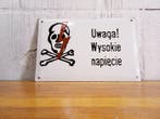 Let op! Hoge spanning - Emaille plaat - Vintage