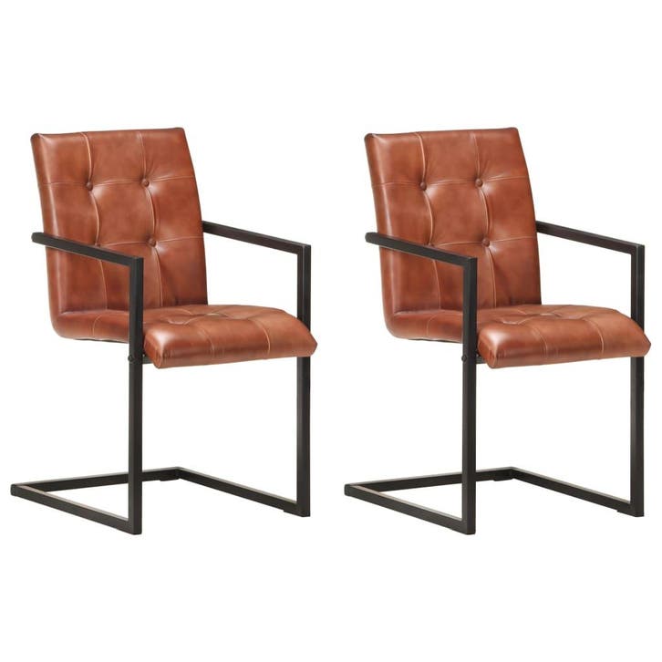 vidaXL Eetkamerstoelen 2 st echt leer bruin, Huis en Inrichting, Stoelen, Bruin, Nieuw, Verzenden