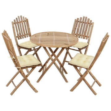 vidaXL 5-delige Tuinset inklapbaar met kussens bamboe, Tuin en Terras, Tuinsets en Loungesets, 4 zitplaatsen, Verzenden, Nieuw