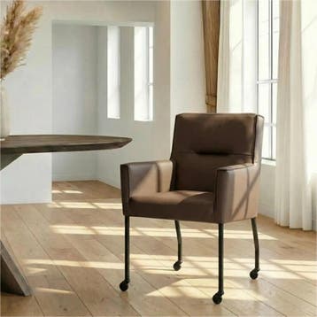 Leren eetkamerstoel met wieltjes en armleuning Lucky -, Huis en Inrichting, Stoelen, Ophalen of Verzenden, Nieuw, Leer, Bohemian, Industrieel, Modern, Scandinavisch