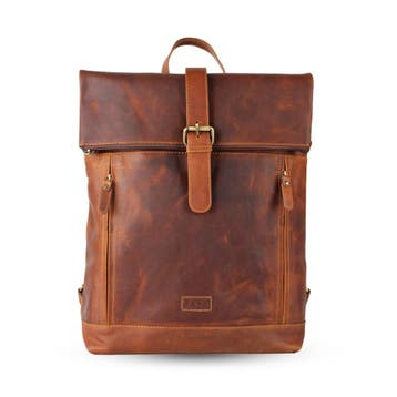Leren Rugzak Cognac & Bruin - Werk Rugzak met Veel Vakken, Nieuw