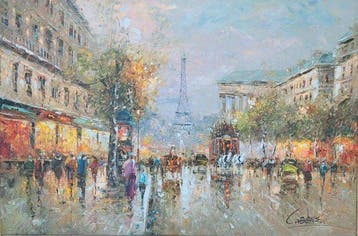 Christof Vevers (1962) - La Tour Eiffel ~ Boulevard à Paris