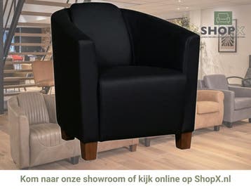 Leren fauteuil Press - Massif Nero (zwart) - Poten hout, Huis en Inrichting, Fauteuils, Nieuw, Ophalen of Verzenden, Eigentijds, Klassiek, Retro, Romantisch, Vintage