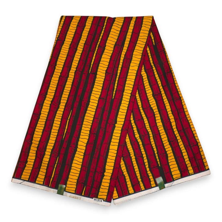 VLISCO stof Hollandais Afrikaanse Wax print - Geel / Rode Su, Hobby en Vrije tijd, Stoffen en Lappen, Nieuw, Ophalen of Verzenden