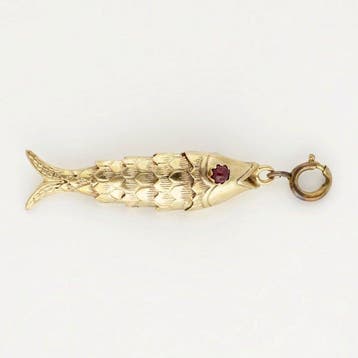 Hanger - 18 karaat Geel goud - Robijn - Vis