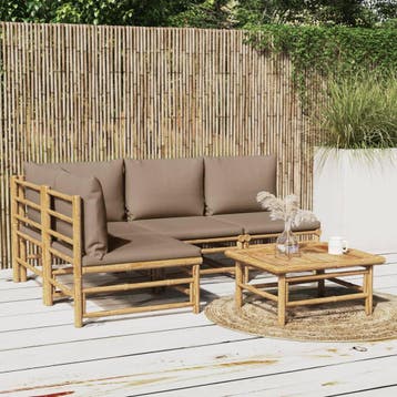 vidaXL 5-delige Loungeset met kussens bamboe taupe, Verzenden, Nieuw, Hout, Loungeset
