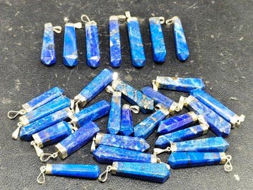 Lapis lazuli met zilveren haakjes Hangers - Hoogte: 43 mm -, Verzamelen, Mineralen en Fossielen