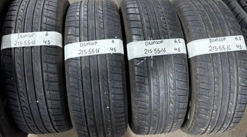 4x 215-55-16 Dunlop Zomer 2x6mm + 2x6.5mm €45 PST 215 55 16, Auto-onderdelen, Banden en Velgen, Ophalen, 16 inch, Band(en), Personenwagen