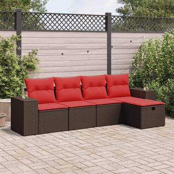 vidaXL 5-delige Loungeset met kussens poly rattan bruin, Verzenden, Nieuw, 5 zitplaatsen, Loungeset