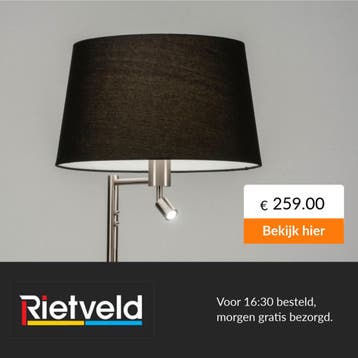 Rietveld-Vloerlampen-Zwart, Staalgrijs-Staal, Stof, Metaal, Huis en Inrichting, Verzenden, Nieuw
