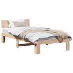 vidaXL Bedframe met hoofdeinde Naturel 90 x 200 cm Massief, Huis en Inrichting, Slaapkamer | Bedden, Verzenden, Nieuw, Bruin, Hout