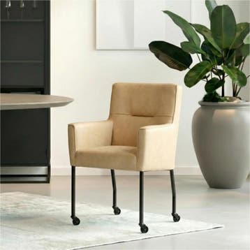 Set van 4 Leren eetkamerstoelen Lucky - Kenia Cognac, Ophalen of Verzenden, Nieuw, Leer