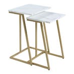 Bijzettafel Salem set van 2 goudkleurig en marmer wit [en.ca, Verzenden, Nieuw