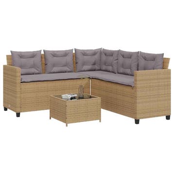 vidaXL Tuinbank met tafel en kussens L-vormig poly rattan, Verzenden, Nieuw