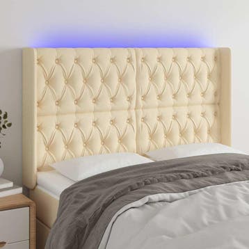 vidaXL Hoofdbord LED 163x16x118/128 cm stof crèmekleurig, Verzenden, Nieuw, Crème, Stof